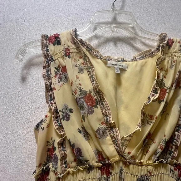 Max Studio Chic Romance Vintage Vibe Smocked Maxi Dress, Sz S, Yellow Floral - Picture 3 of 7